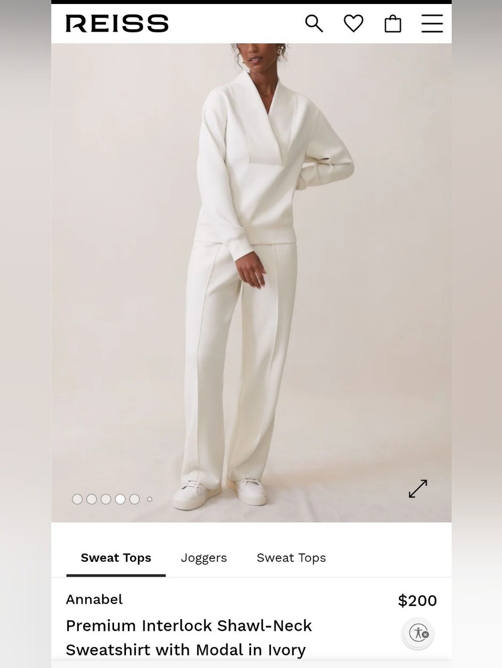 REISS Ivory Shawl-Neck Sweatshirt Size S